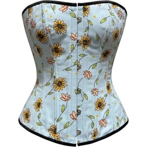 Timeless Trends Blue Sunflower Print Hourglass Under-bust Corset Size 34
